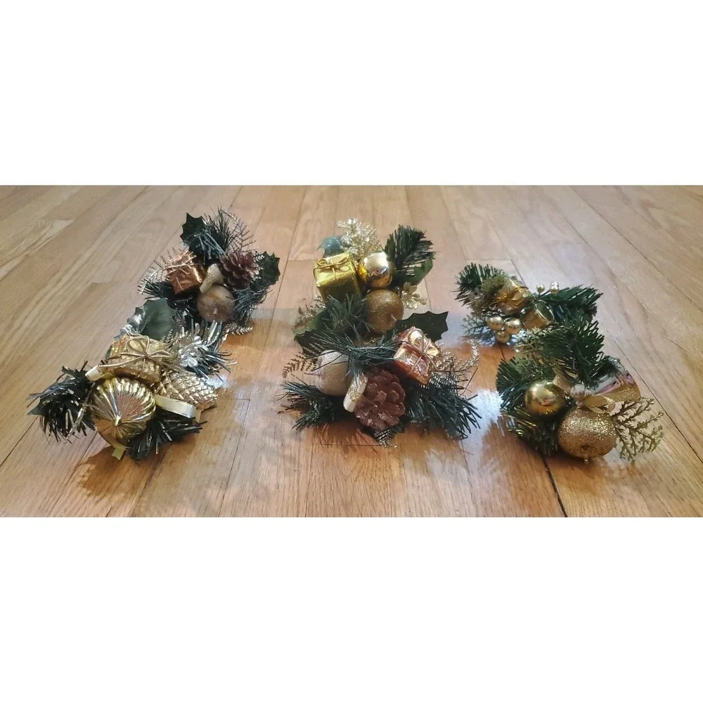 Artificial Pine Stem Fake Pine Cone Glitter Fruit Apple Gold Present Floral Pick